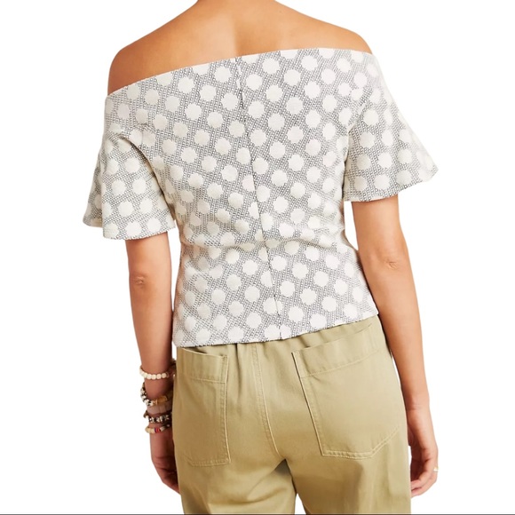 Anthropologie Eri + Ali Lyra Off the Shoulder Polka Dot blouse - Picture 2 of 10